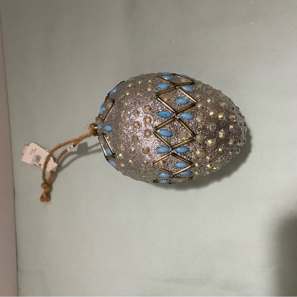 Decorative Silver and Blue Beaded Egg